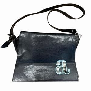 Vintage Y2K Black Faux Leather A Initial Crossbody Messenger Bag